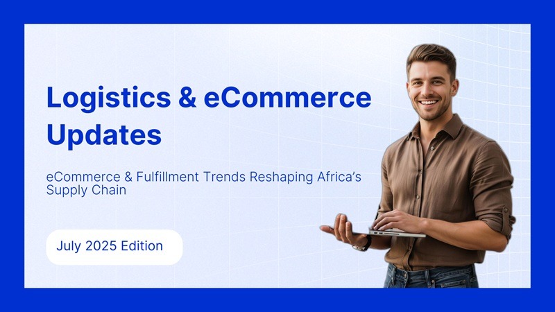 A screen with man showing logistics and ecommerce updates july 2025 edition.